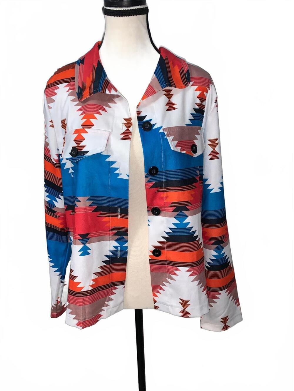 SHEIN Women's Medium Button-Up Shirt with Geometric Aztec Print